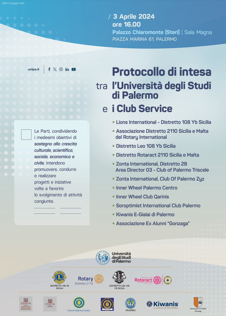 Palermo, il 3 aprile un protocollo d’intesa tra Università e i distretti Lions e Leo